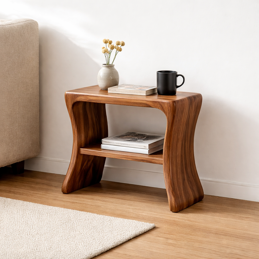 Solid Wood End Table with Shelf – Modern Walnut Side Table for Living Room Kitchnce