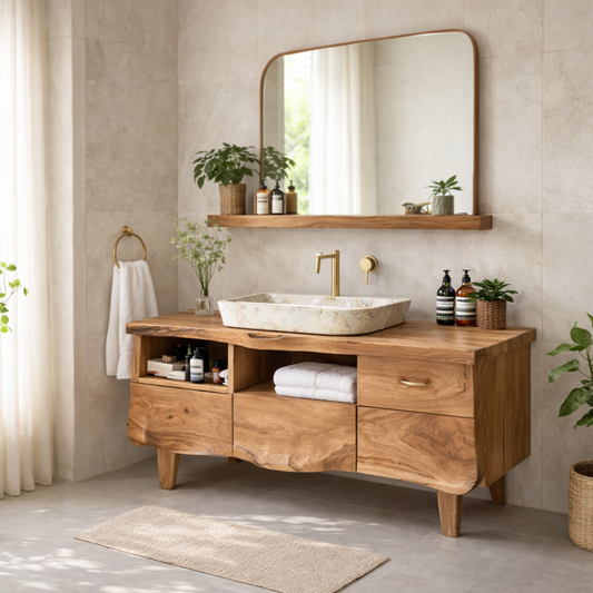 Solid Wood Bathroom Vanity Cabinet with Storage – Modern Rustic Vanity