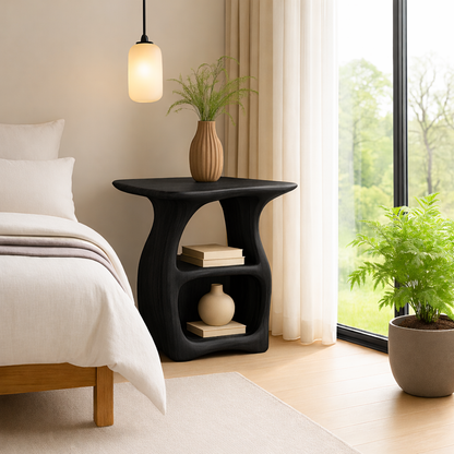 Contemporary Oak Nightstand with Unique Curved Shelves - Minimalist Design Kitchnce