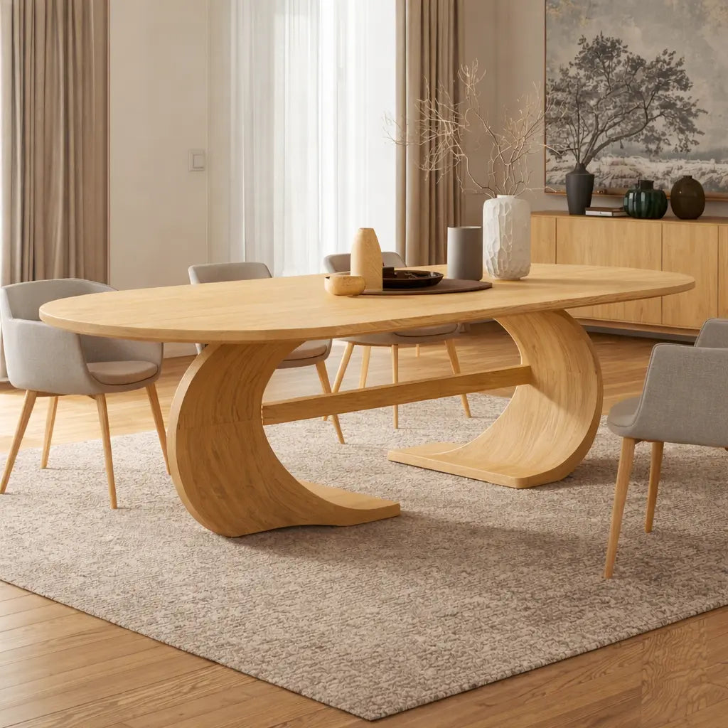 Modern Oval Dining Table Sculptural Curved Base Large Dining Table for Elegant Home Kitchnce