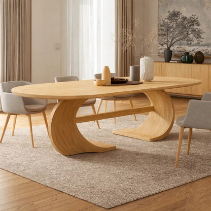 Modern Oval Dining Table Sculptural Curved Base Large Dining Table for Elegant Home Kitchnce