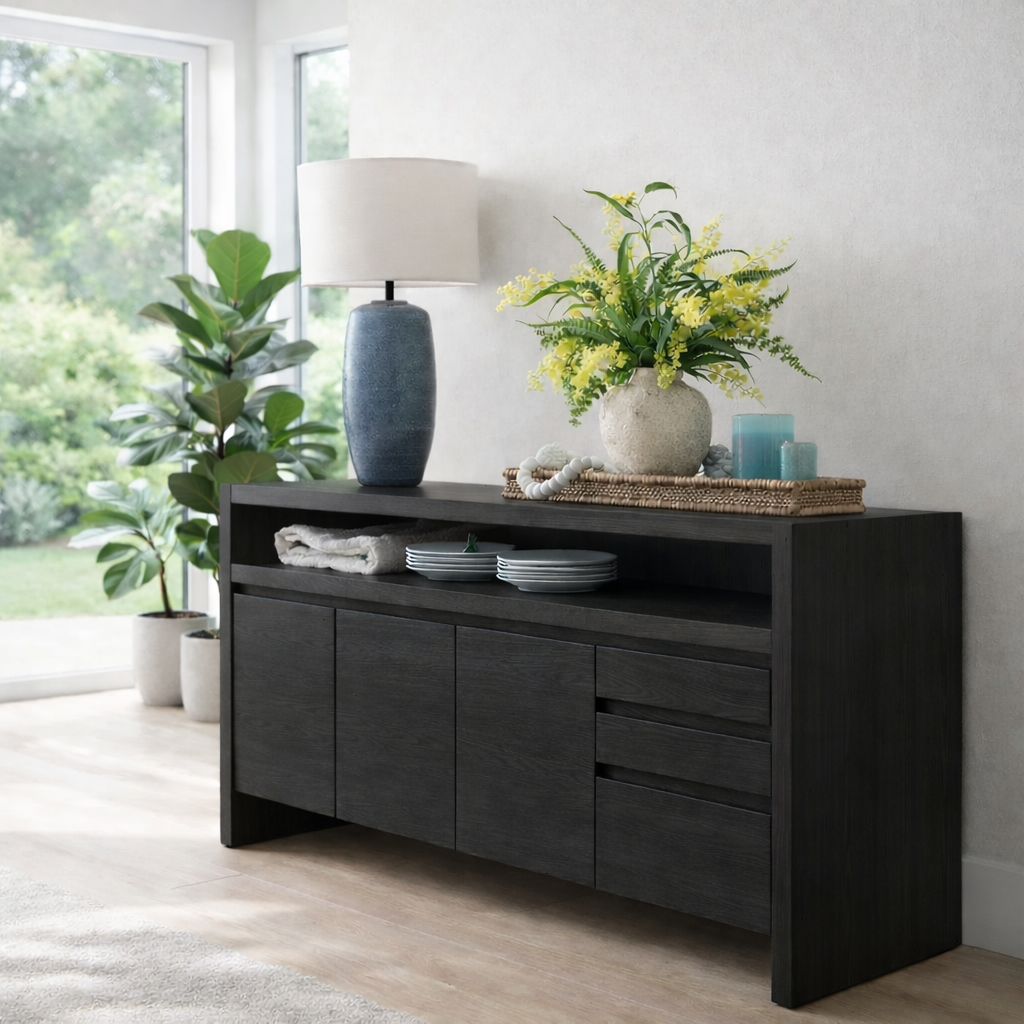 Minimalist Sideboard Cabinet with Open Shelf – Modern Buffet Storage Console