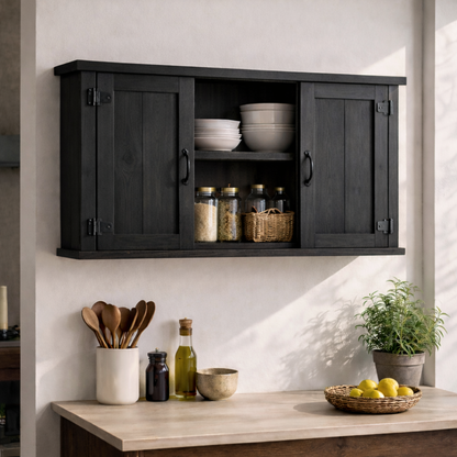 Rustic Wooden Kitchen Cabinet with Double Doors | Wall-Mounted Storage Kitchnce