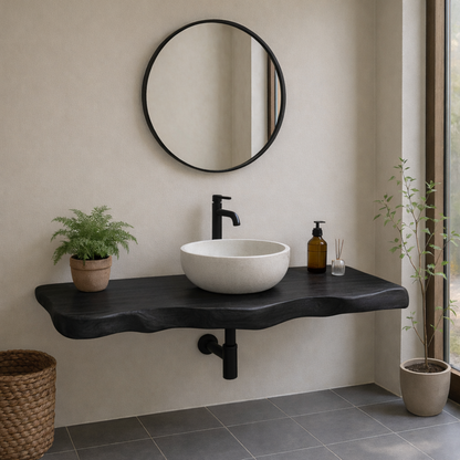 Live Edge Solid Wood Floating Bathroom Vanity – Wall Mounted Rustic Vanity Top