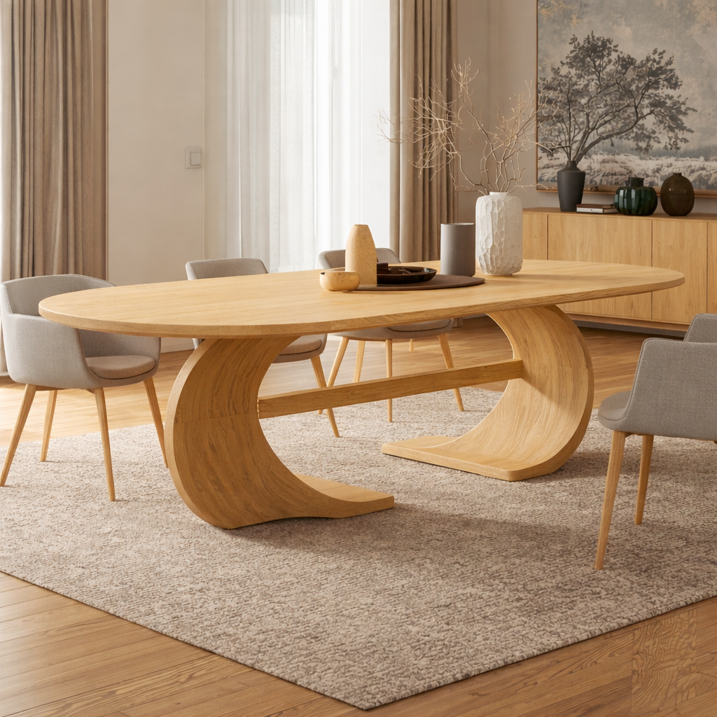 Modern Oval Dining Table Sculptural Curved Base Large Dining Table for Elegant Home
