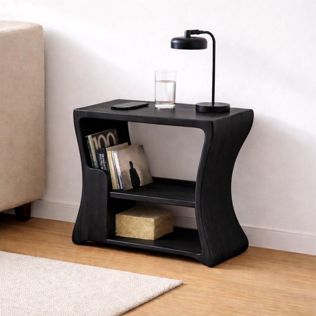 Solid Wood End Table with Storage Shelves – Modern Side Table for Living Room Kitchnce