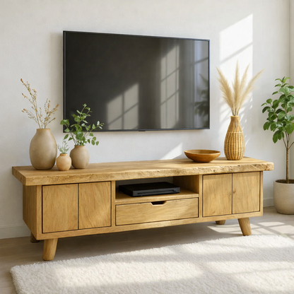 Modern Wood TV Stand With Storage Cabinets and Drawer Long Media Console Entertainment Center Kitchnce