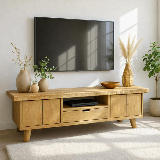 Modern Wood TV Stand With Storage Cabinets and Drawer Long Media Console Entertainment Center Kitchnce