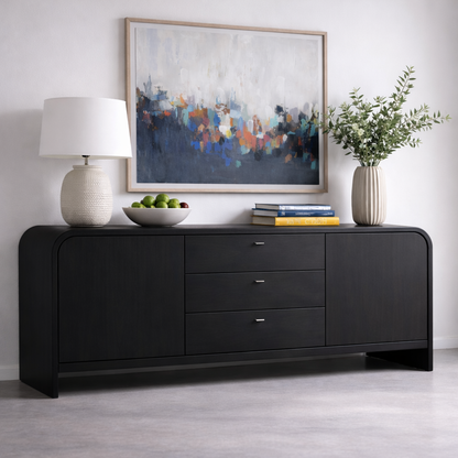 Solid Wood Console Table with Drawers and Cabinets – Modern Walnut Sideboard
