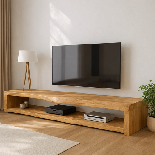 Solid Wood Live Edge TV Stand Long Oak Media Console Rustic Low Profile Entertainment Unit Kitchnce