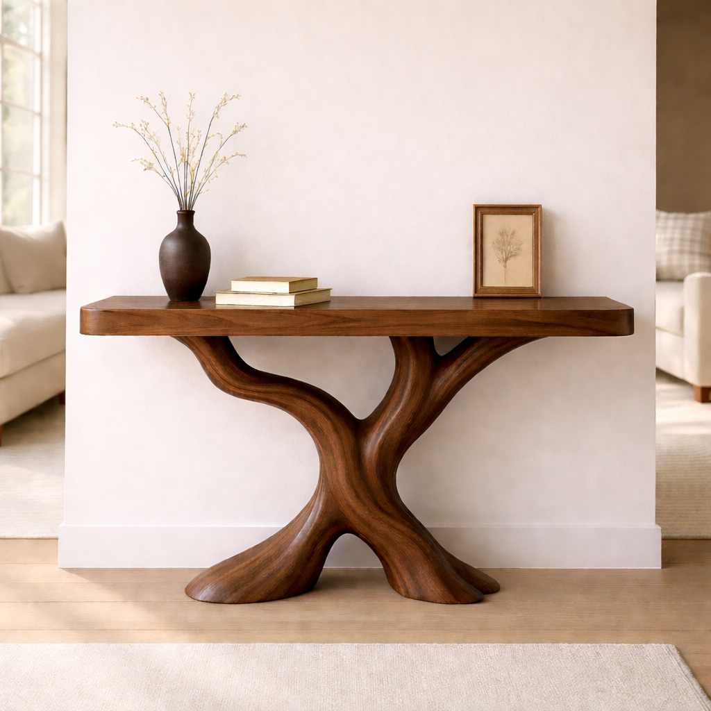 Organic Solid Wood Console Table, Sculptural Tree Base Entryway Hallway Furniture Kitchnce