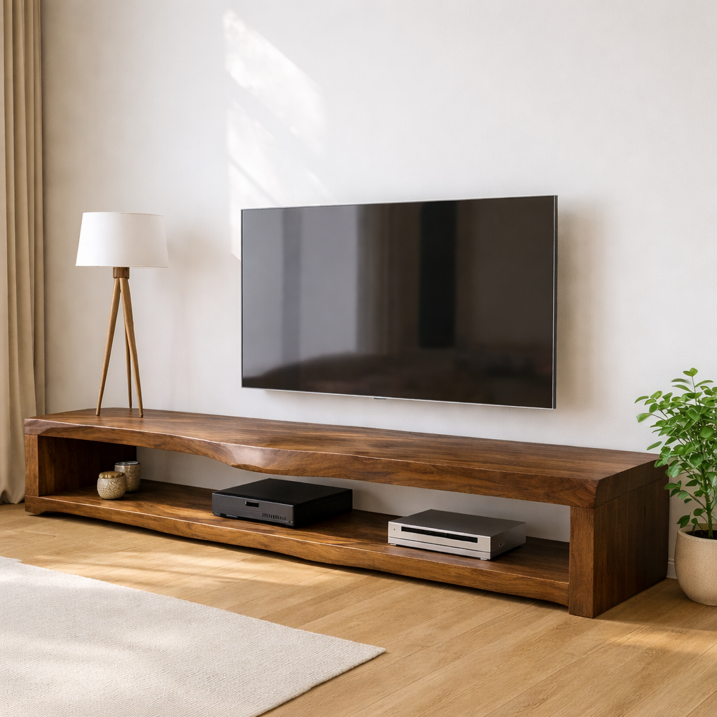 Solid Wood Live Edge TV Stand Long Oak Media Console Rustic Low Profile Entertainment Unit Kitchnce
