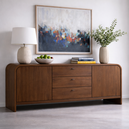 Solid Wood Console Table with Drawers and Cabinets – Modern Walnut Sideboard