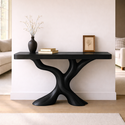 Organic Solid Wood Console Table, Sculptural Tree Base Entryway Hallway Furniture Kitchnce