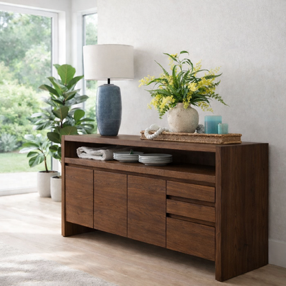 Minimalist Sideboard Cabinet with Open Shelf – Modern Buffet Storage Console