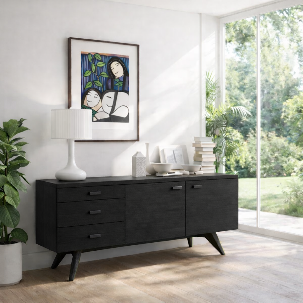 Mid Century Sideboard Cabinet with Drawers and Doors
