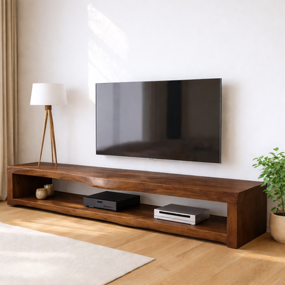 Solid Wood Live Edge TV Stand Long Oak Media Console Rustic Low Profile Entertainment Unit Kitchnce