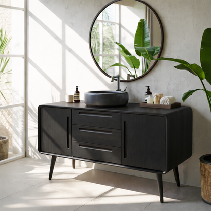 Mid Century Modern Solid Wood Bathroom Vanity Cabinet With Drawers And Doors Kitchnce