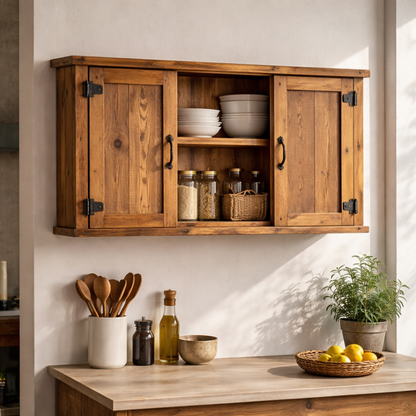 Rustic Wooden Kitchen Cabinet with Double Doors | Wall-Mounted Storage Kitchnce