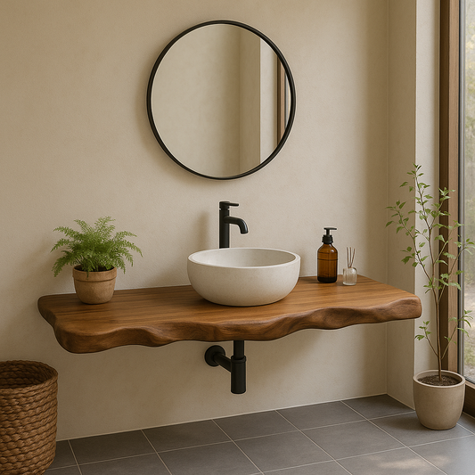 Live Edge Solid Wood Floating Bathroom Vanity – Wall Mounted Rustic Vanity Top