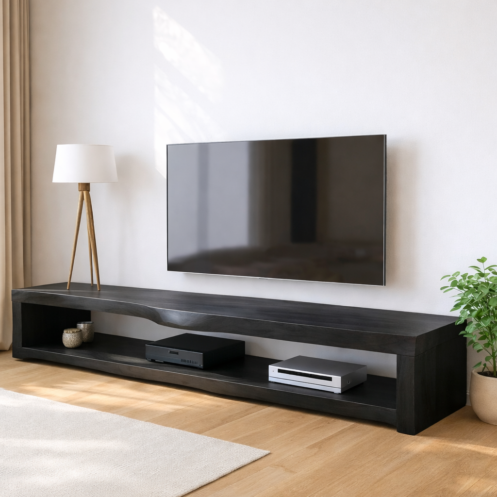 Solid Wood Live Edge TV Stand Long Oak Media Console Rustic Low Profile Entertainment Unit Kitchnce