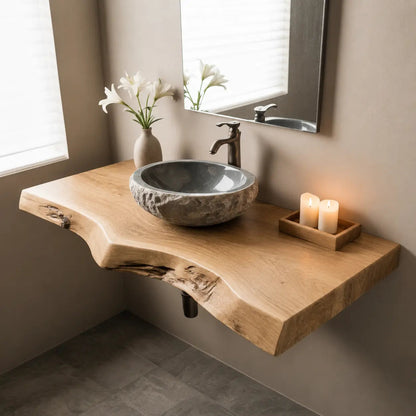 Sapwood Live Edge Vanity Shelf | Two-Tone Solid Wood Floating Bathroom Kitchnce