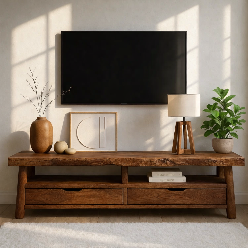 Rustic Wood TV Stand With Drawers and Open Shelf Long Media Console Entertainment Center Kitchnce