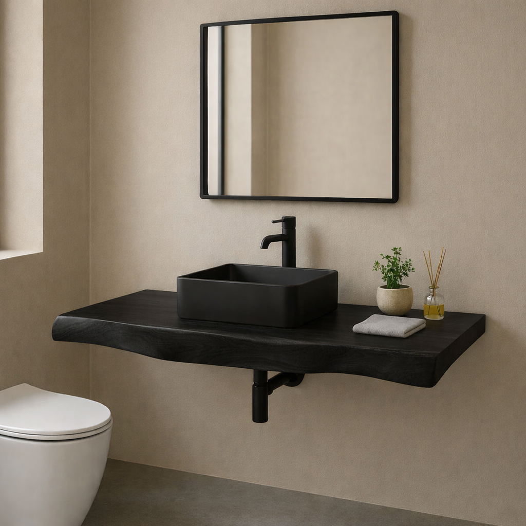 Solid Wood Live Edge Floating Bathroom Vanity – Modern Wall Mounted Vanity Top
