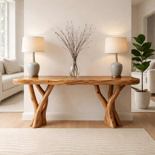 Rustic Solid Wood Console Table, Sculptural Branch Base Entryway Hallway Furniture Kitchnce