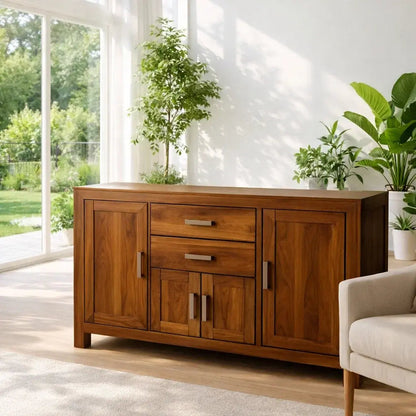 Modern Solid Wood Sideboard Console Table with Multi Storage Compartments Kitchnce