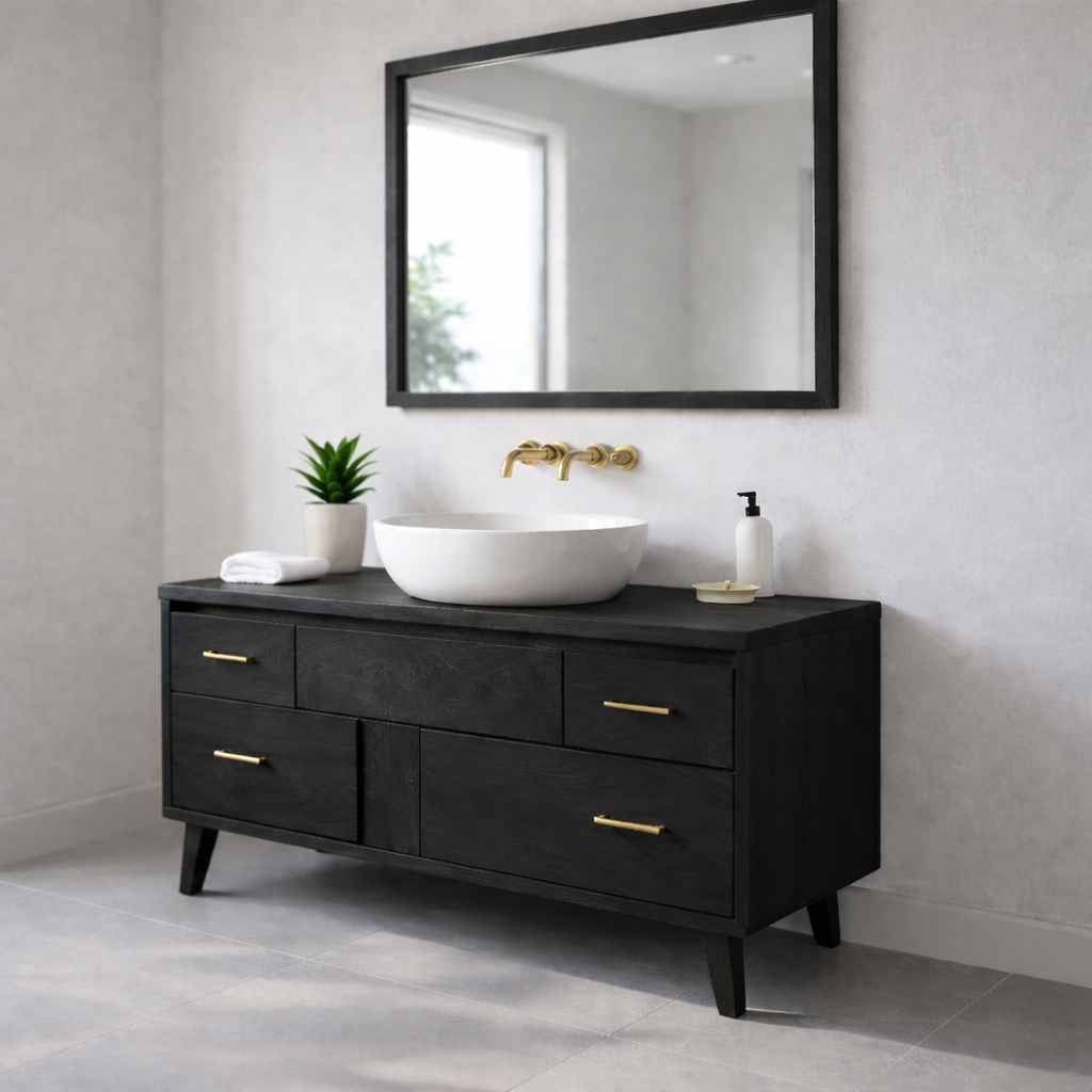 Minimalist Solid Wood Bathroom Vanity Cabinet – Modern Wall Mount, No Sink