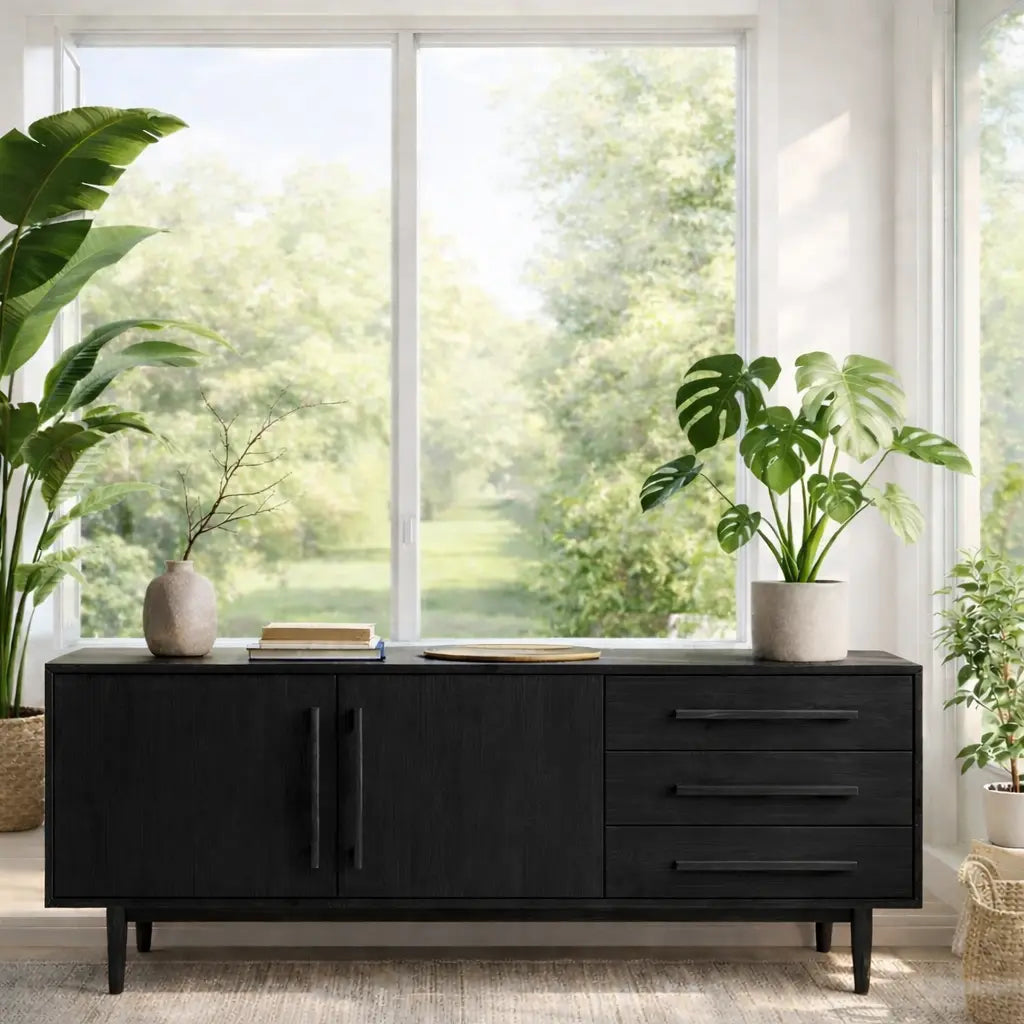 Modern Oak Console Table with Drawers & Cabinet Kitchnce