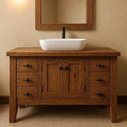Solid Wood Bathroom Vanity Walnut Farmhouse Single Sink with Cabinet and Drawers
