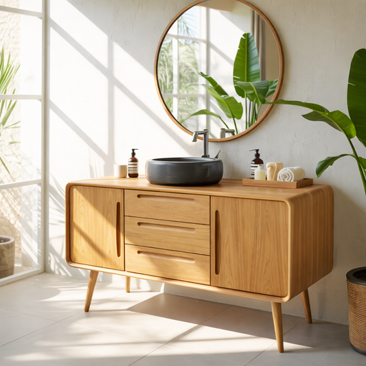 Mid Century Modern Solid Wood Bathroom Vanity Cabinet With Drawers And Doors Kitchnce