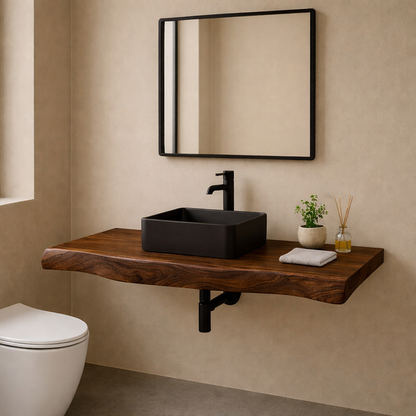 Solid Wood Live Edge Floating Bathroom Vanity – Modern Wall Mounted Vanity Top