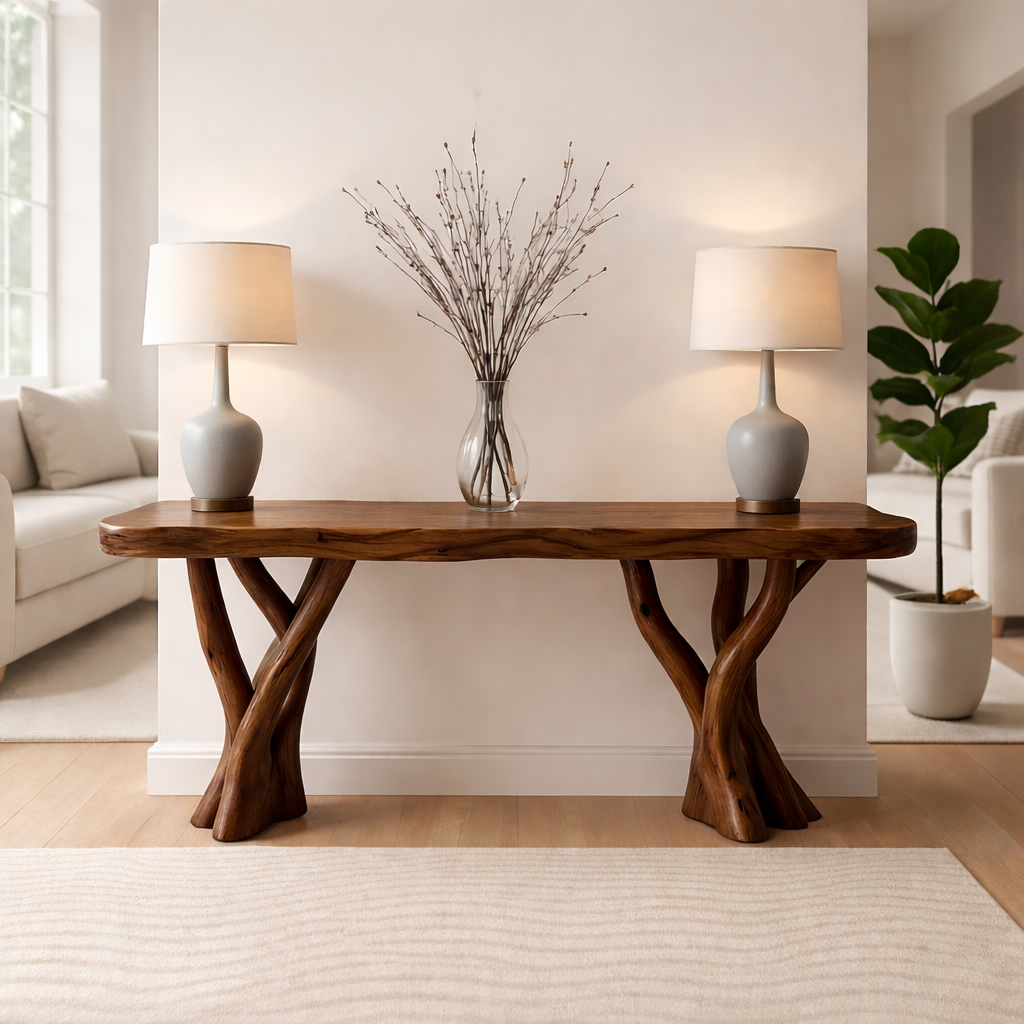 Rustic Solid Wood Console Table, Sculptural Branch Base Entryway Hallway Furniture Kitchnce