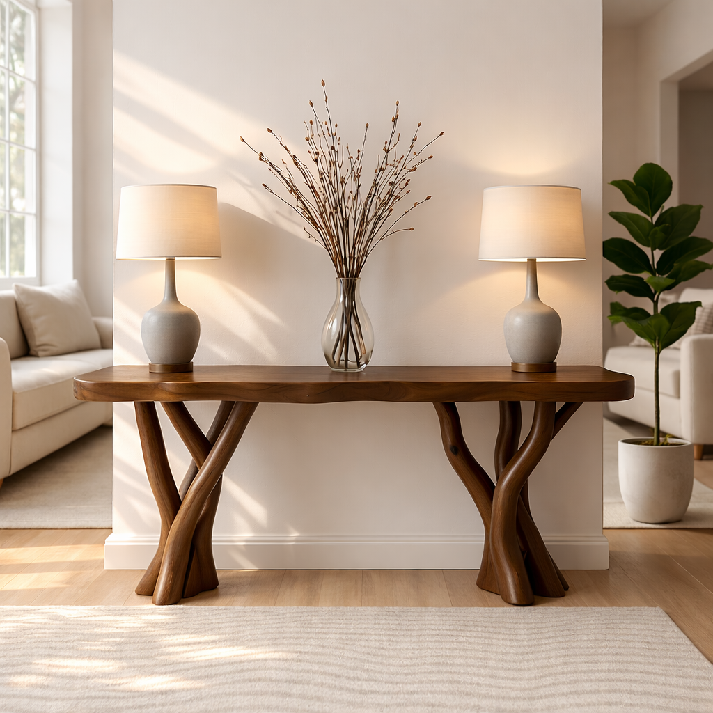 Rustic Solid Wood Console Table, Sculptural Branch Base Entryway Hallway Furniture Kitchnce