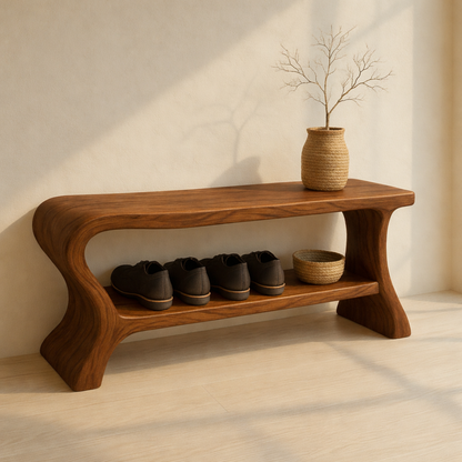 Minimalist Wooden Shoe Storage Bench – Solid Wood Entryway Bench with Shelf Kitchnce
