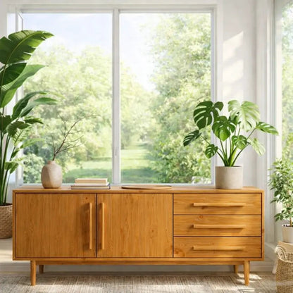 Modern Oak Console Table with Drawers & Cabinet Kitchnce