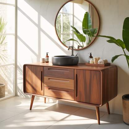 Mid Century Modern Solid Wood Bathroom Vanity Cabinet With Drawers And Doors Kitchnce