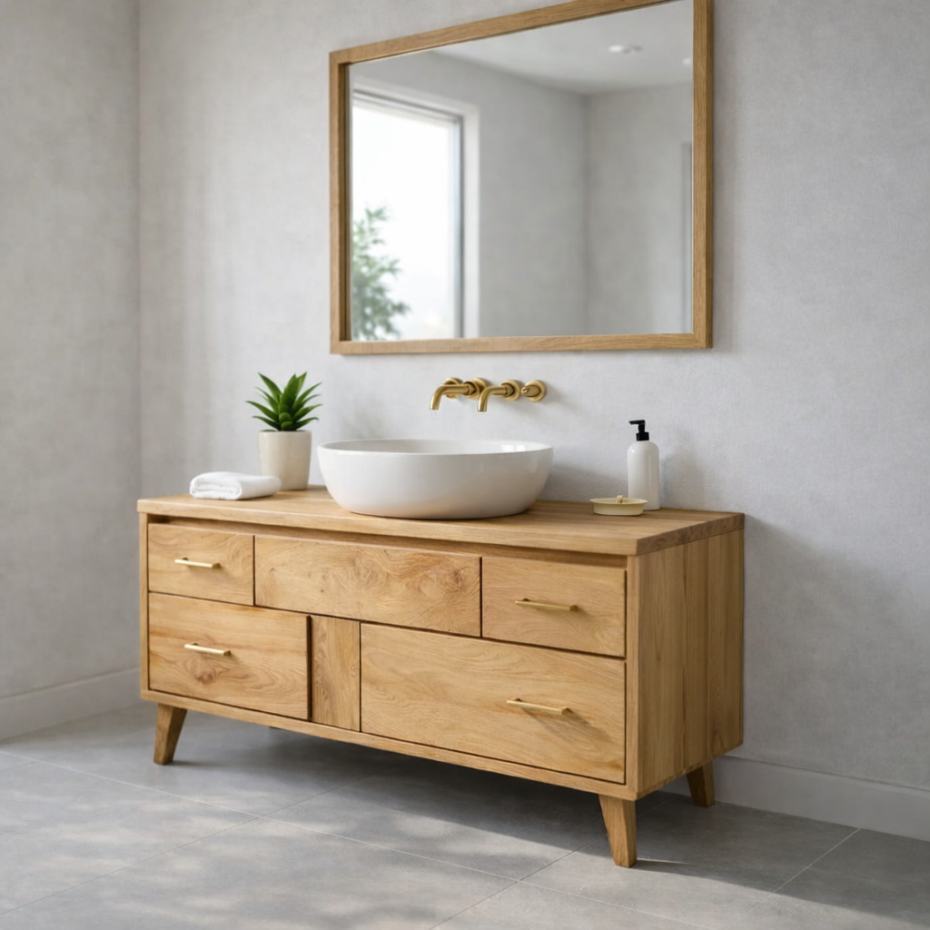 Minimalist Solid Wood Bathroom Vanity Cabinet – Modern Wall Mount, No Sink