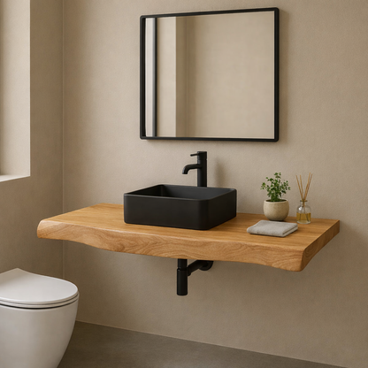 Solid Wood Live Edge Floating Bathroom Vanity – Modern Wall Mounted Vanity Top