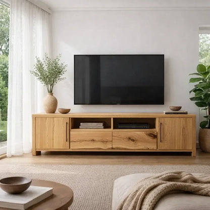 Solid Wood TV Cabinet with Live Edge Drawers – Modern Rustic Media Console Kitchnce