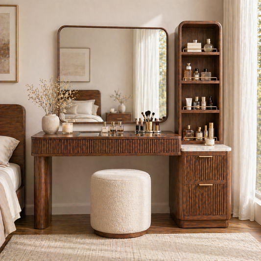 Modern Makeup Vanity Desk With Mirror Storage Shelves Dressing Table Bedroom Set