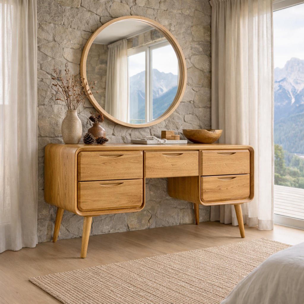 Solid Wood Makeup Vanity with 6 Drawers | Modern Minimalist Design for Bedroom