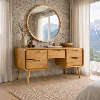 Solid Wood Makeup Vanity with 6 Drawers | Modern Minimalist Design for Bedroom
