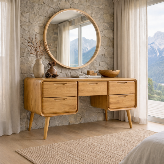 Solid Wood Makeup Vanity with 6 Drawers | Modern Minimalist Design for Bedroom