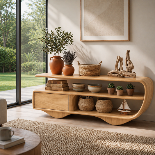Modern Solid Wood Console Sideboard – Minimalist Storage Cabinet for Living Room