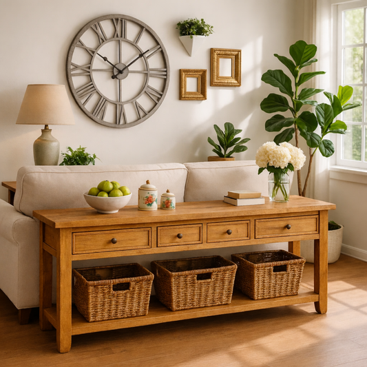 Solid Wood Console Table with Drawers and Storage Shelf for Living Room or Entryway Kitchnce