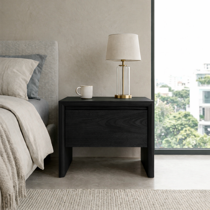 Minimalist Walnut Wood Nightstand | Modern Floating Drawer Table